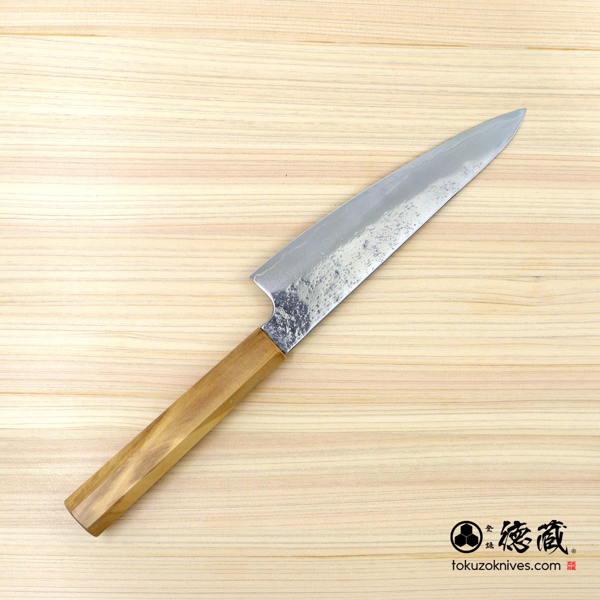 Carbon White Steel No. 2　 Deba-knife　blackened finish Cherry Wood Octagonal Handle