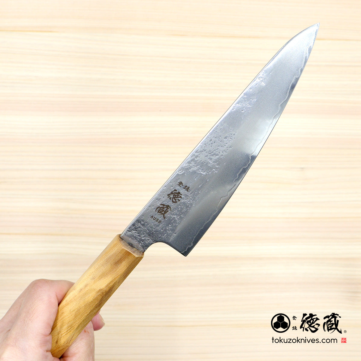 Carbon White Steel No. 2　 Deba-knife　blackened finish Cherry Wood Octagonal Handle