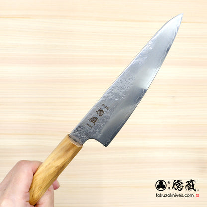 Carbon White Steel No. 2　 Deba-knife　blackened finish Cherry Wood Octagonal Handle