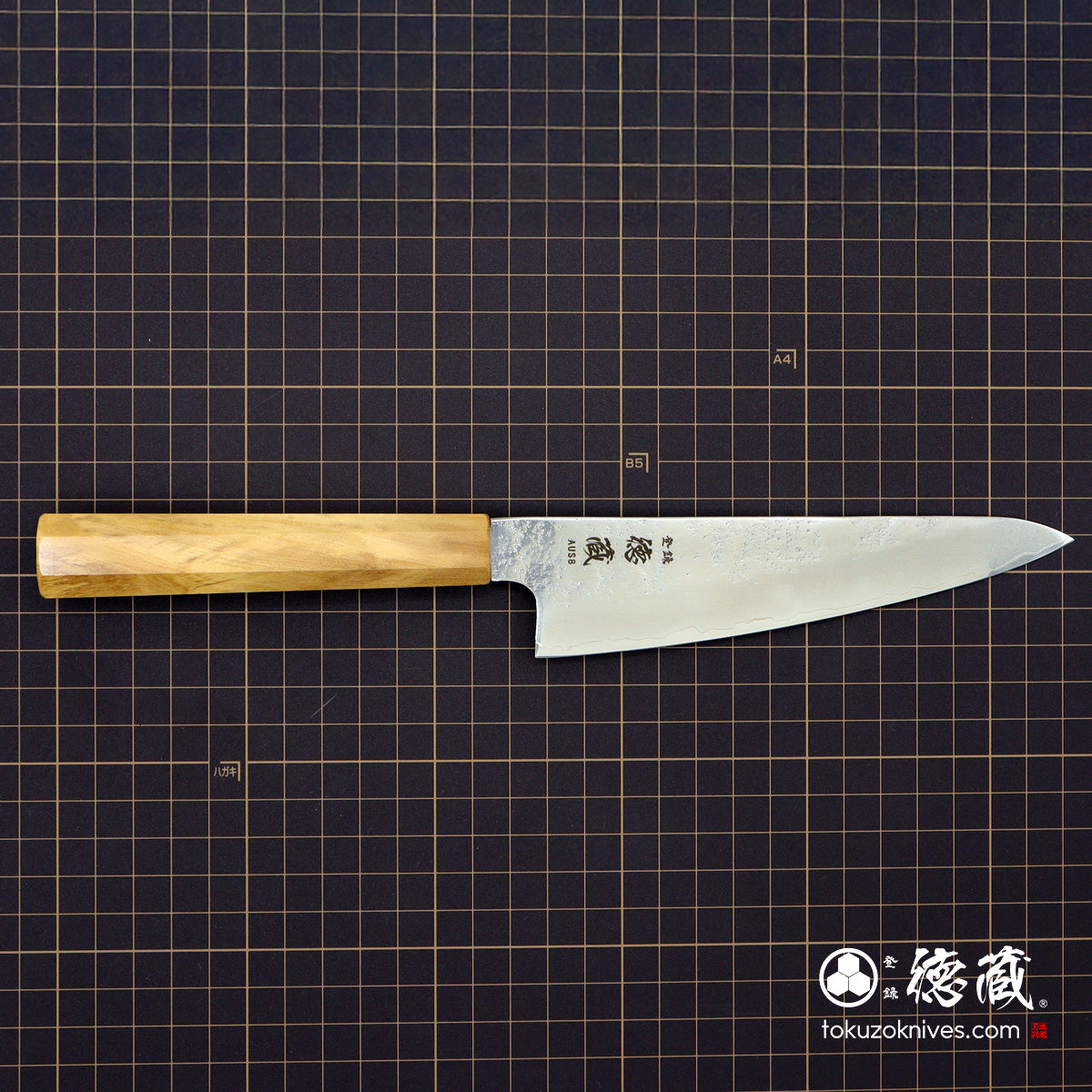 Carbon White Steel No. 2　 Deba-knife　blackened finish Cherry Wood Octagonal Handle