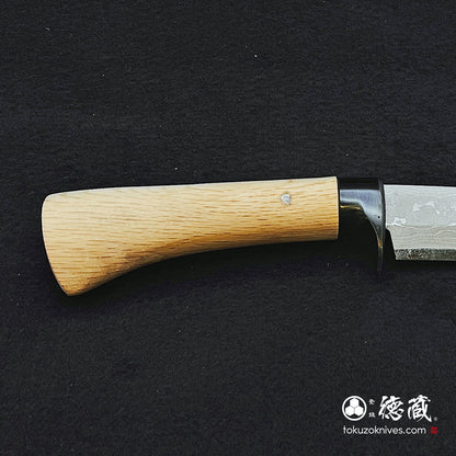 Aoni Damascus Polished Sword-shaped Knife with Oak Handle