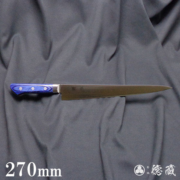 AUS8 Polished Finish Sujihiki Knife Blue Handle