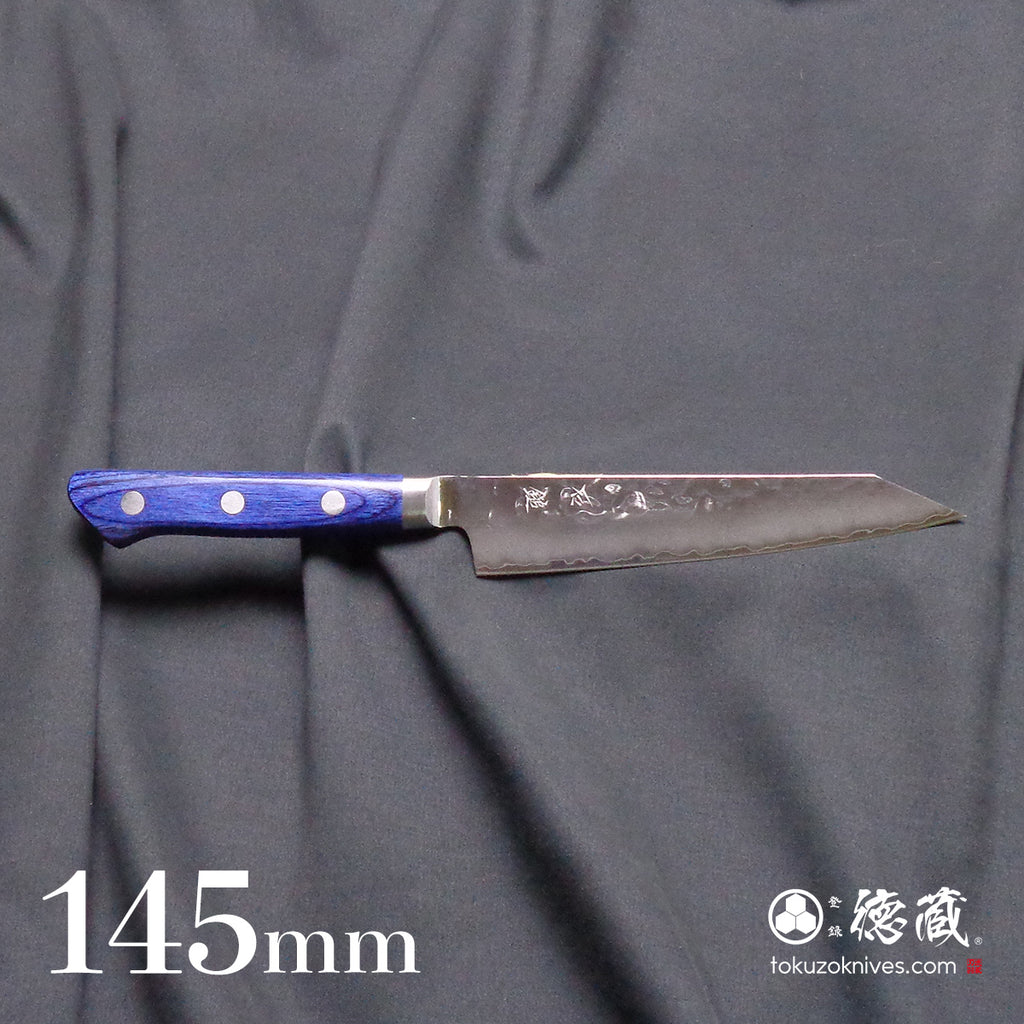 AUS10　切付ペティ包丁　青ハンドル