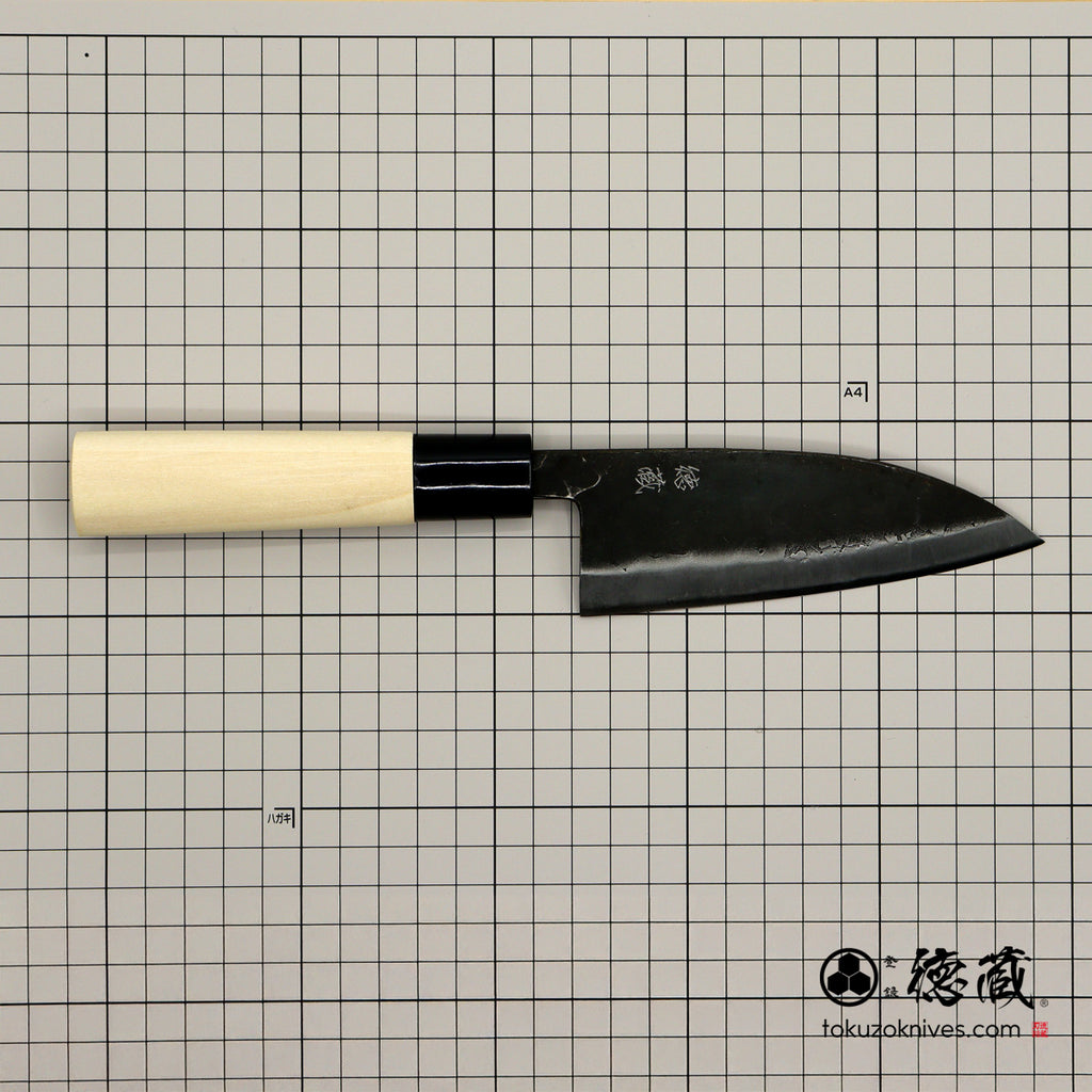Carbon White Steel No. 2　 Deba-knife　blackened finish Magnolia Handle