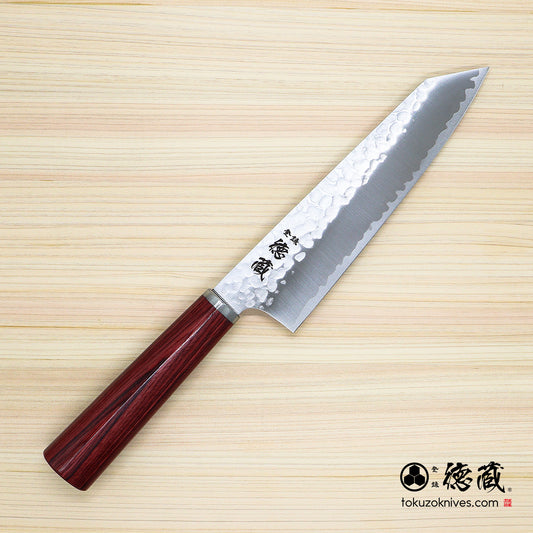 VG10 Damascus finish Santoku knife, plywood red