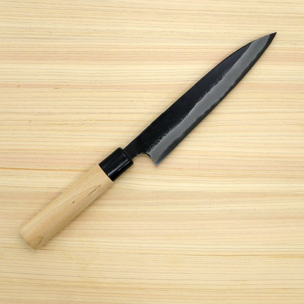 德藏 黑打 水果刀 白钢 黑染 樱花手柄