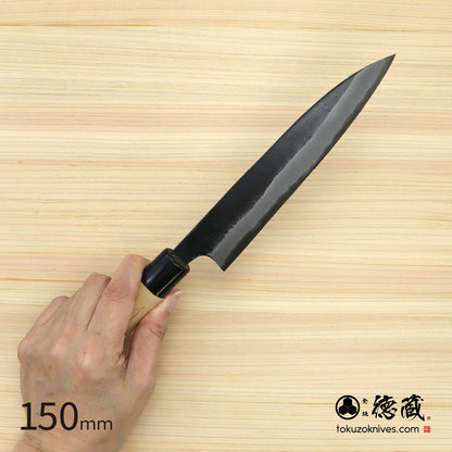 徳蔵 黒打 ペティナイフ 白鋼 黒染 桜柄