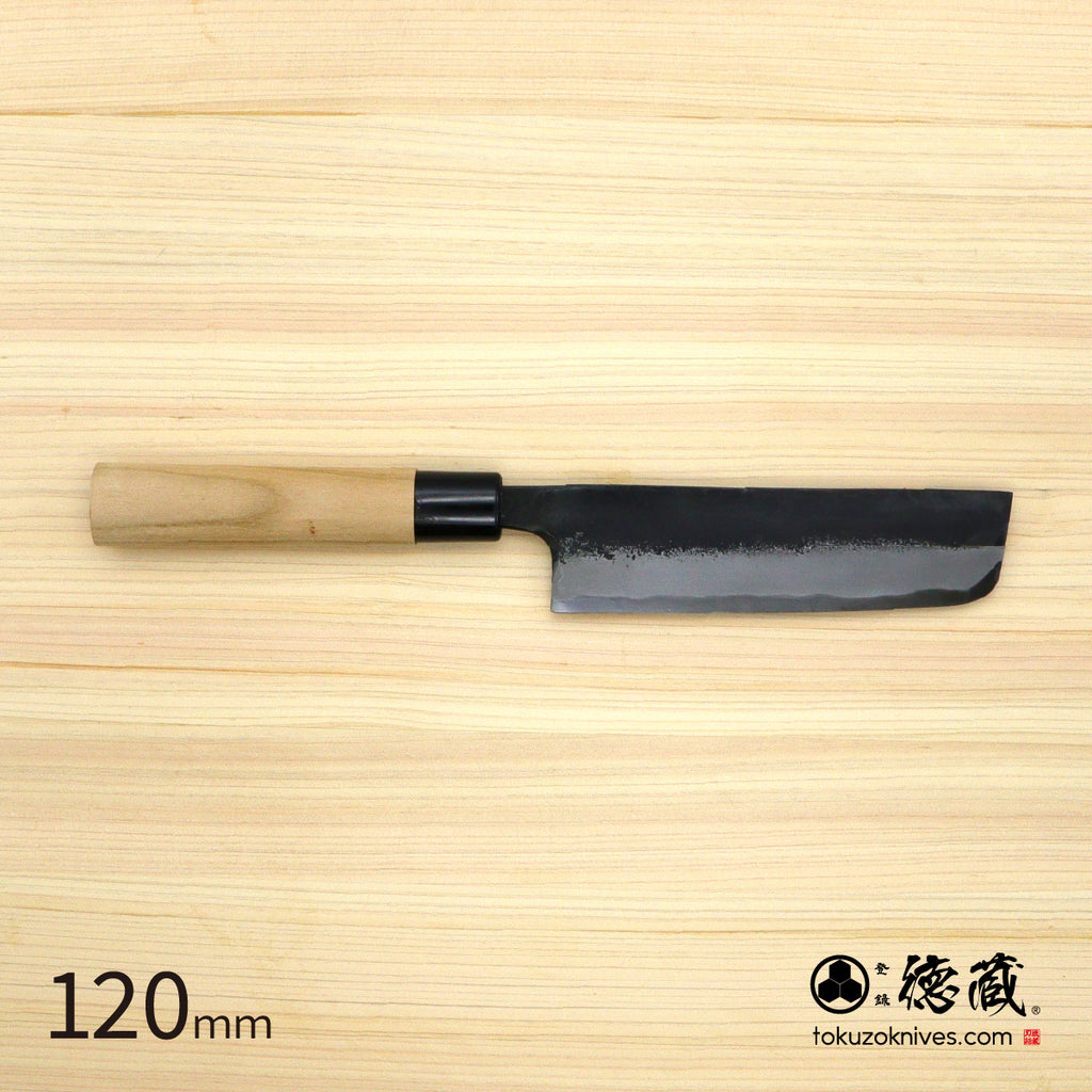 Tokuzo Carbon White Steel Black Finish Nakiri Knife Sakura Handle