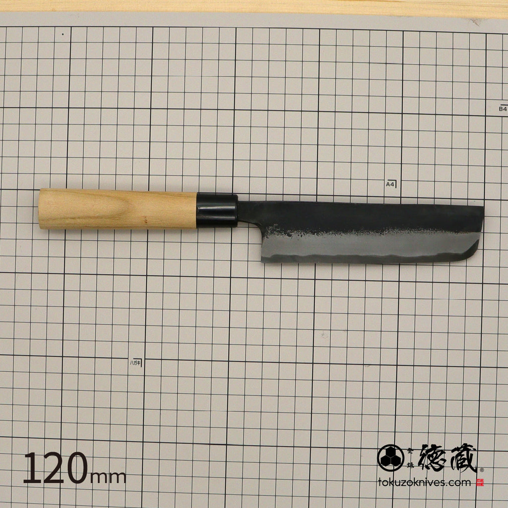 Tokuzo Carbon White Steel Black Finish Nakiri Knife Sakura Handle