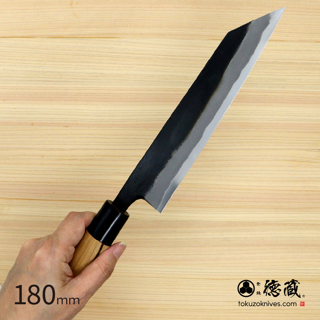 徳蔵　白鋼　黒打仕上　文化包丁　桜柄