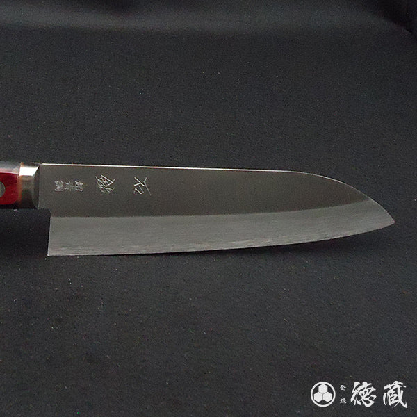 Blue S Polished finish Santoku knife Red and black handle