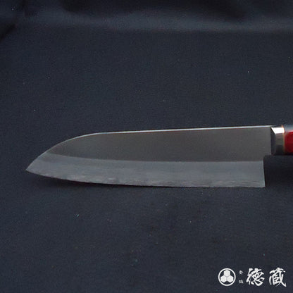 Blue S Polished finish Santoku knife Red and black handle