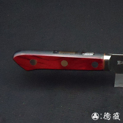 Blue S Polished finish Santoku knife Red and black handle