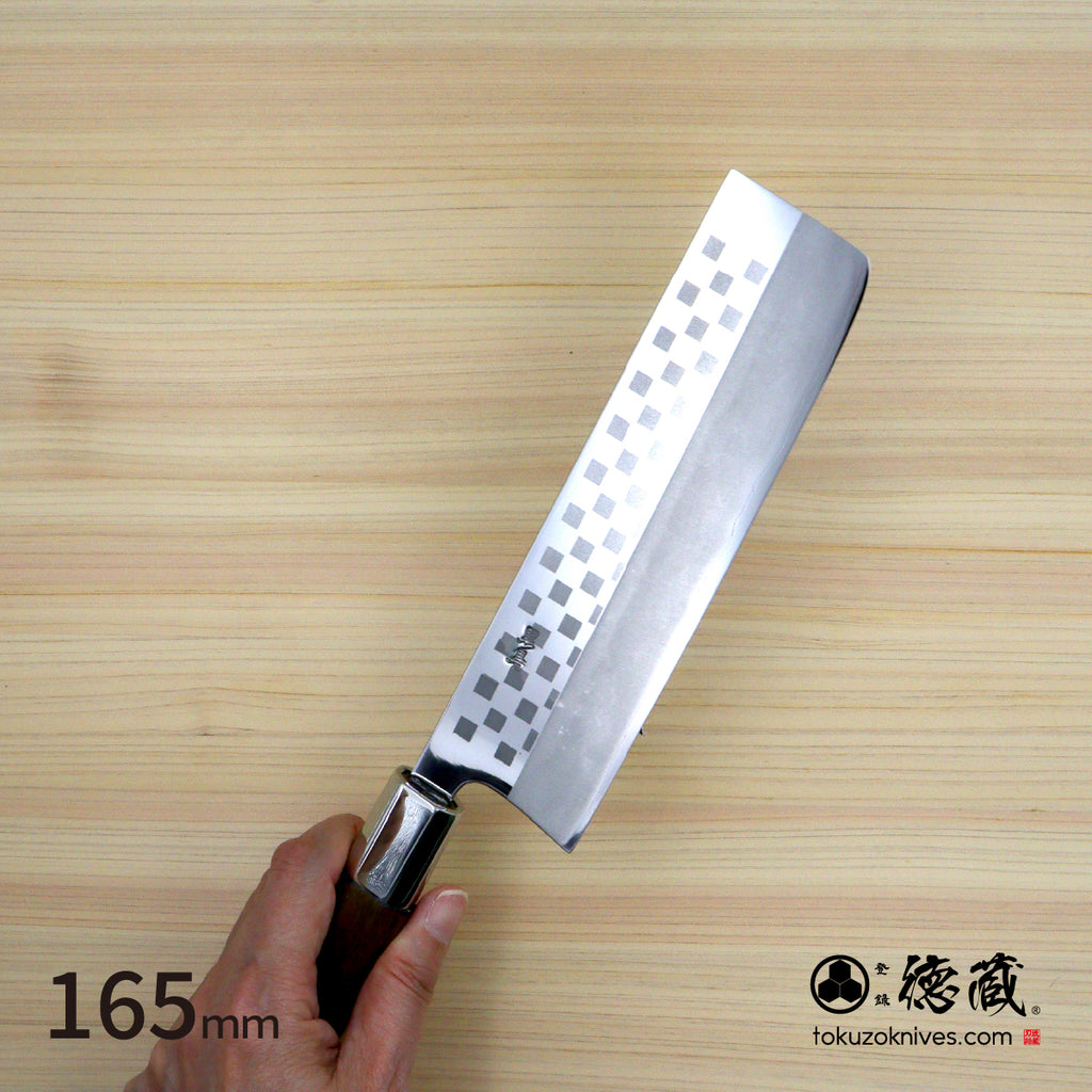 Gin San Ichimatsu checkered pattern Nakiri Knife Walnut Octagonal Tensoge Handle