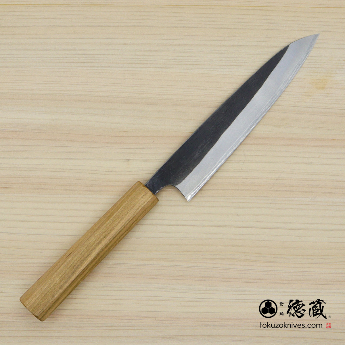 Carbon White Steel No. 2　 Deba-knife　blackened finish Cherry Wood Octagonal Handle