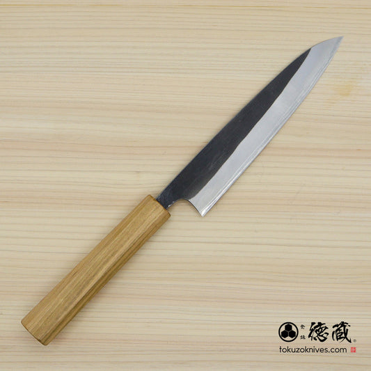Carbon White Steel No. 2　 Deba-knife　blackened finish Cherry Wood Octagonal Handle