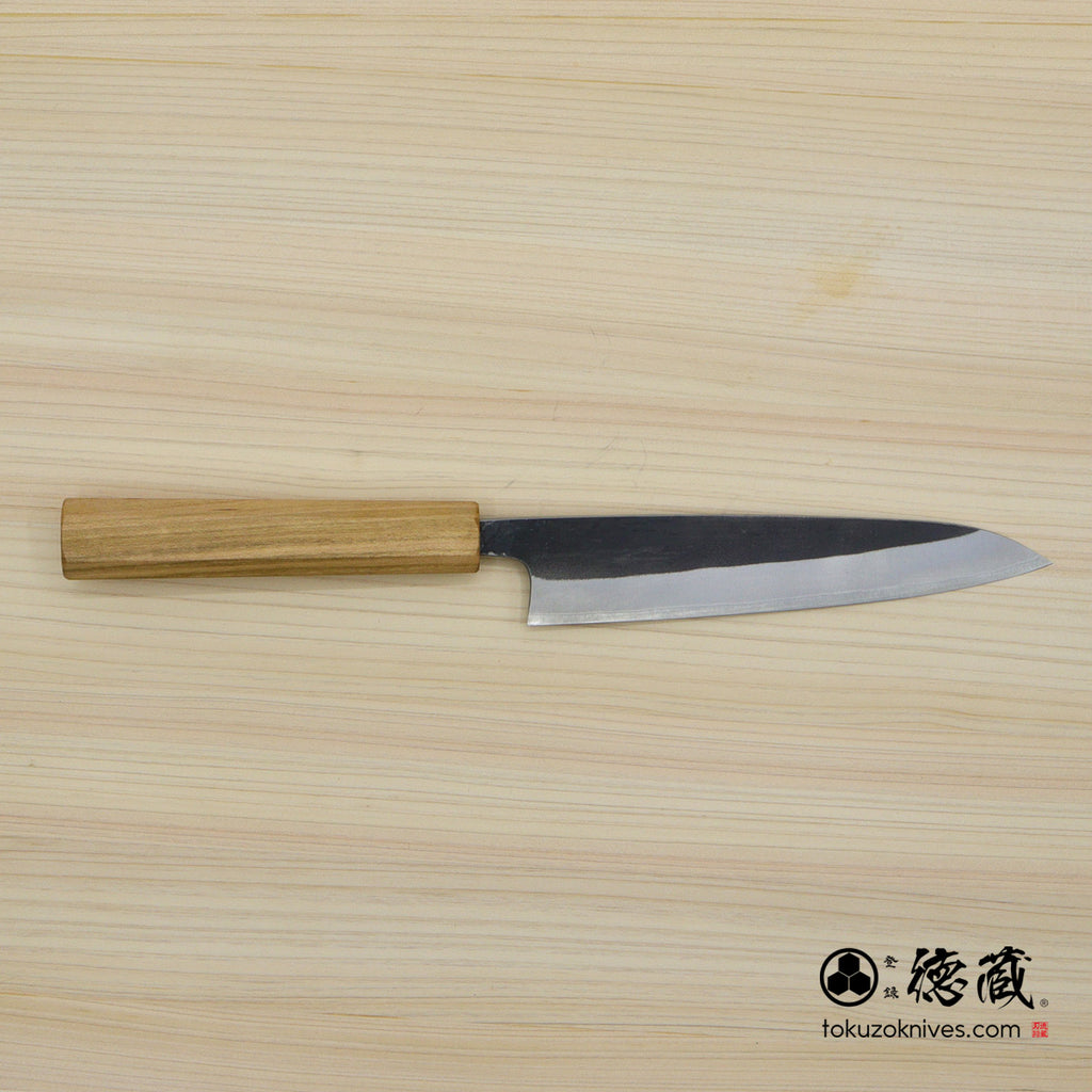Carbon White Steel No. 2　 Deba-knife　blackened finish Cherry Wood Octagonal Handle