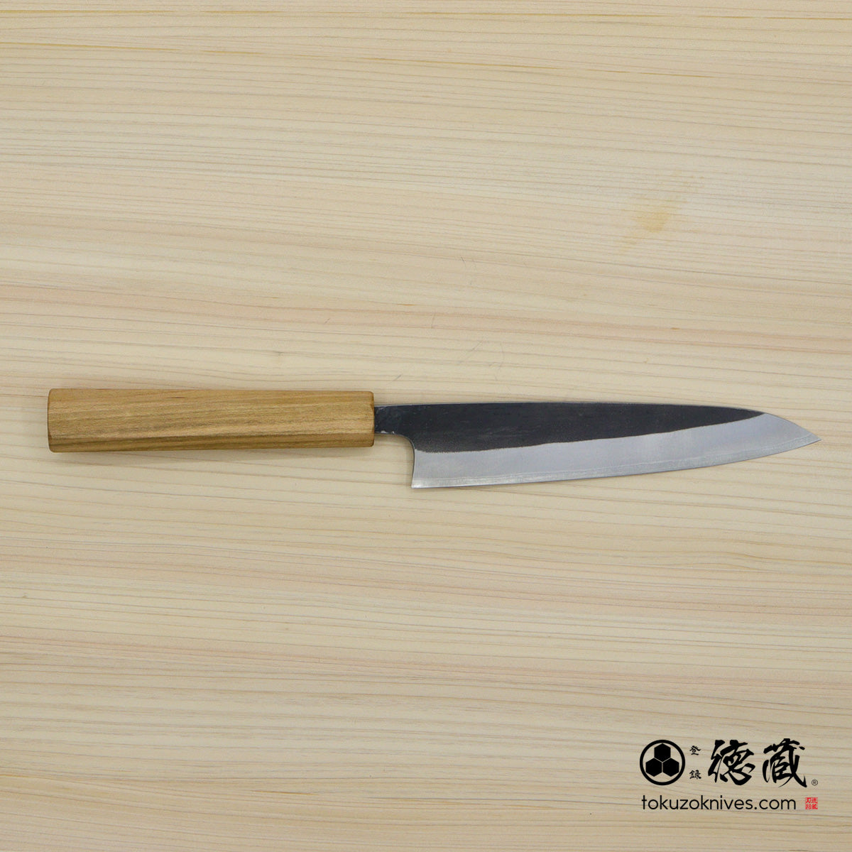 Carbon White Steel No. 2　 Deba-knife　blackened finish Cherry Wood Octagonal Handle