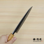 Carbon White Steel No. 2　 Deba-knife　blackened finish Cherry Wood Octagonal Handle