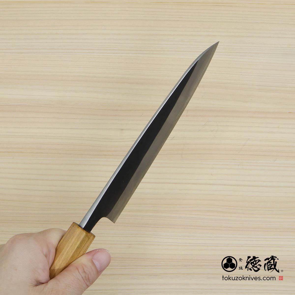 Carbon White Steel No. 2　 Deba-knife　blackened finish Cherry Wood Octagonal Handle