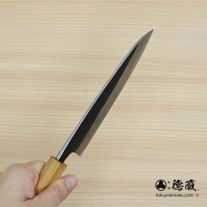 Carbon White Steel No. 2　 Deba-knife　blackened finish Cherry Wood Octagonal Handle