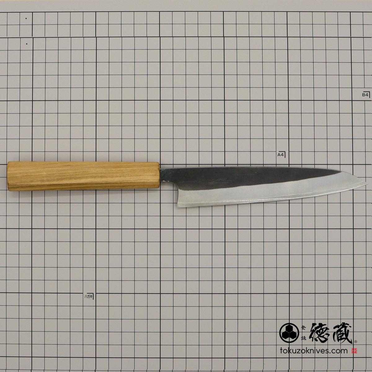 Carbon White Steel No. 2　 Deba-knife　blackened finish Cherry Wood Octagonal Handle