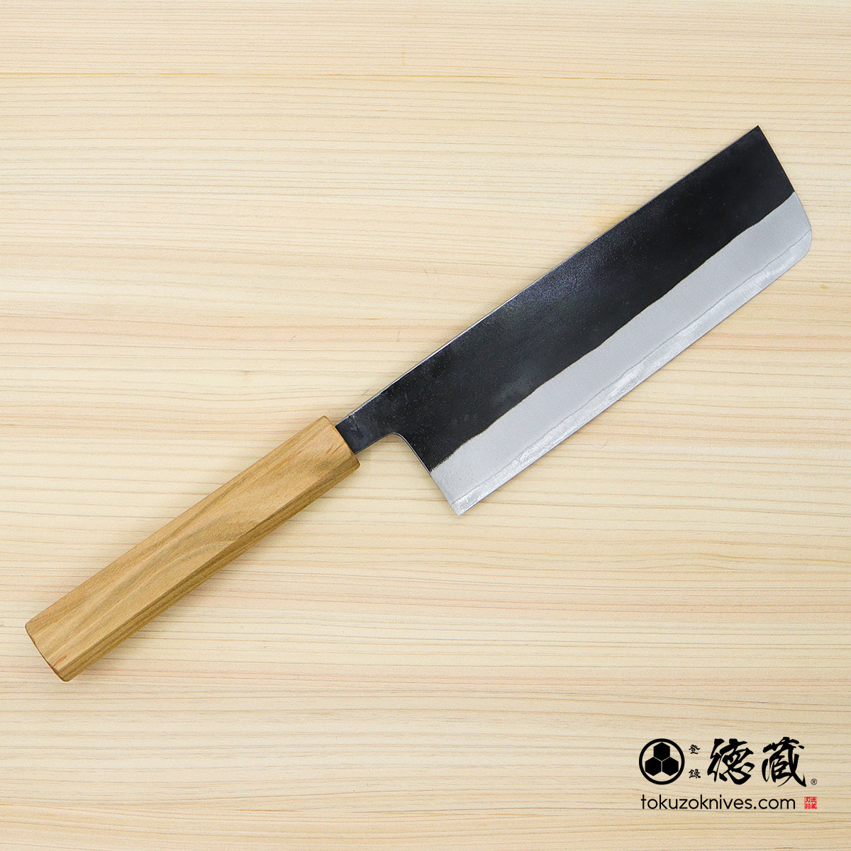 Carbon White Steel No. 2　 Nakiri Knife　blackened finish Cherry Wood Octagonal Handle