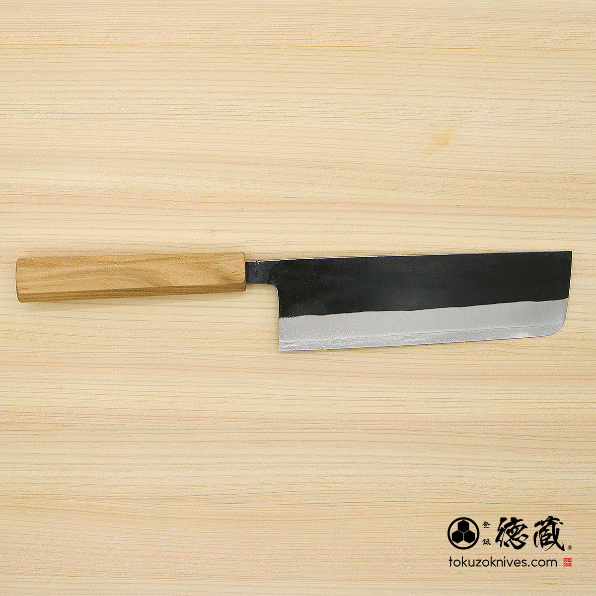 Carbon White Steel No. 2　 Nakiri Knife　blackened finish Cherry Wood Octagonal Handle