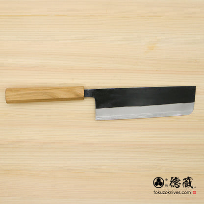 Carbon White Steel No. 2　 Nakiri Knife　blackened finish Cherry Wood Octagonal Handle