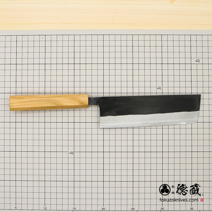 Carbon White Steel No. 2　 Nakiri Knife　blackened finish Cherry Wood Octagonal Handle