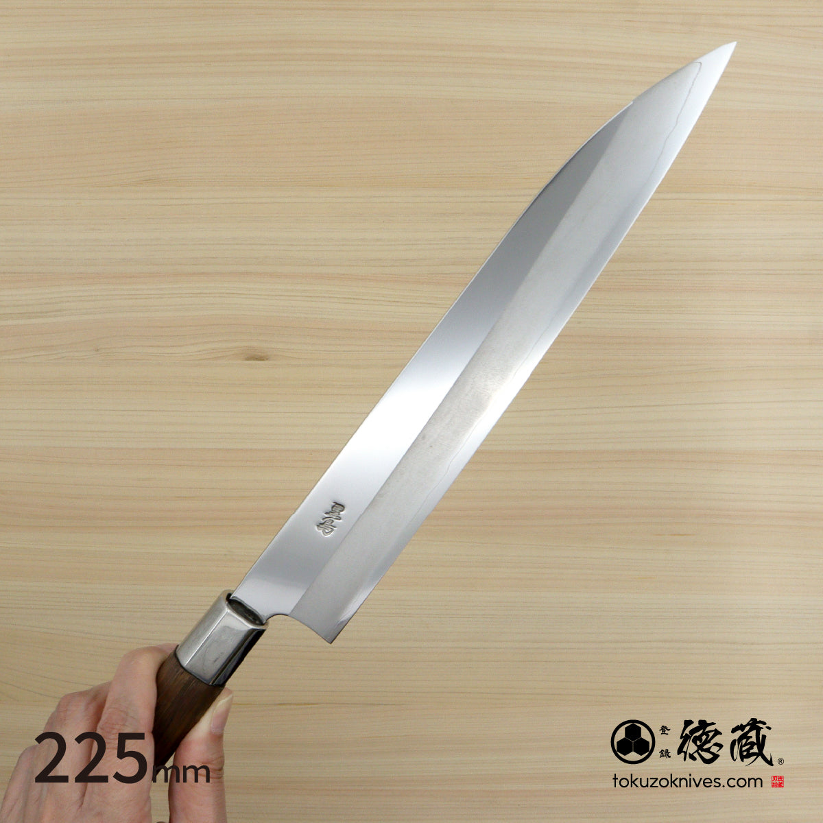 Stainless Silver Steel No. 3　Mirror Finish　Sujibiki Knife (Slicer)　Walnut Tree Octagonal Handle