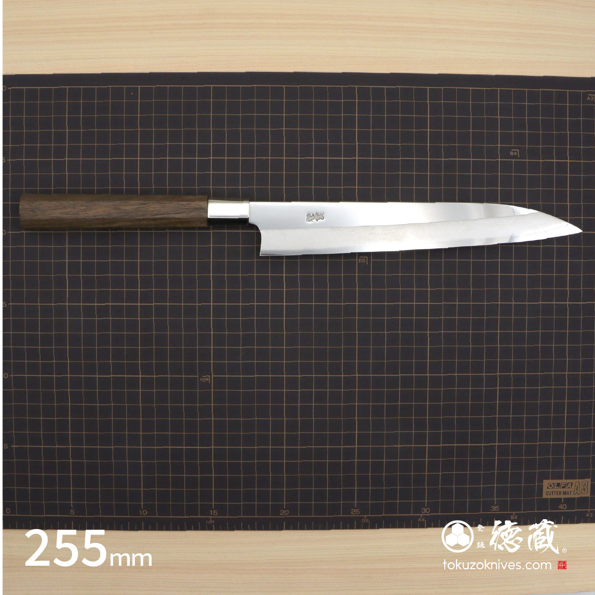 Stainless Silver Steel No. 3　Mirror Finish　Sujibiki Knife (Slicer)　Walnut Tree Octagonal Handle