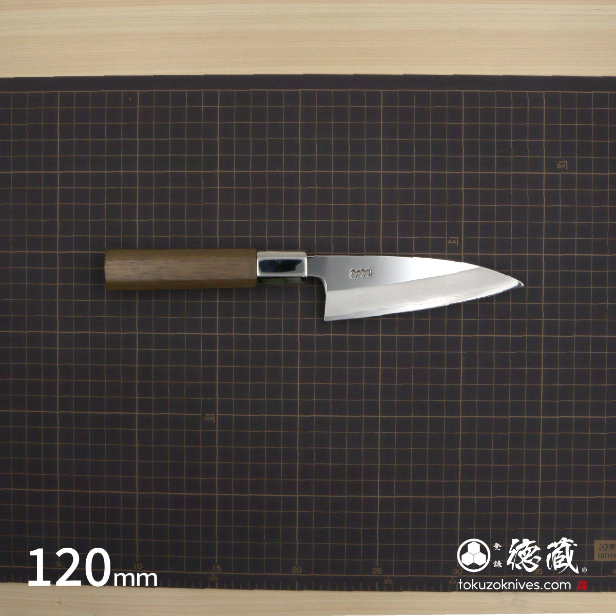 銀三 鏡面 中厚ペティ 胡桃八角