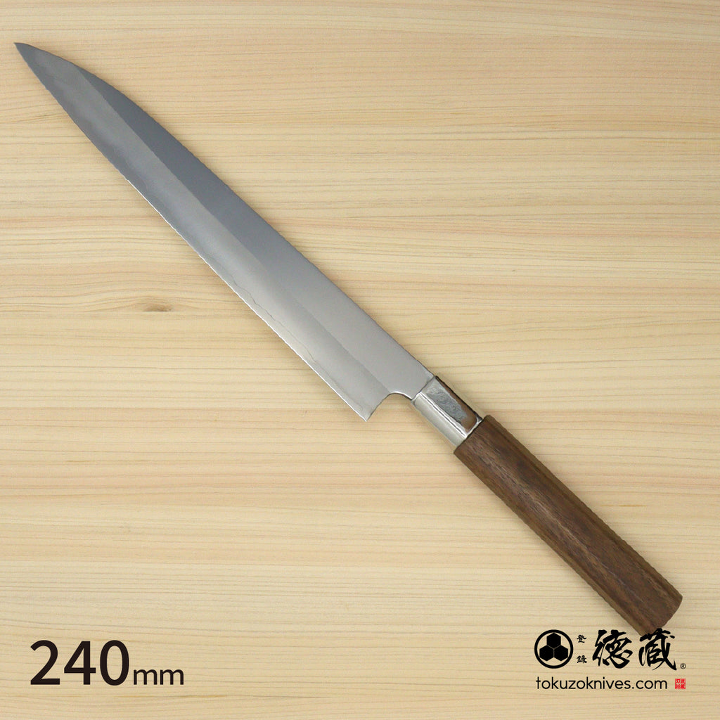 Gin San Mirror Finish Yanagiba Knife Walnut Octagonal Tensoge Handle