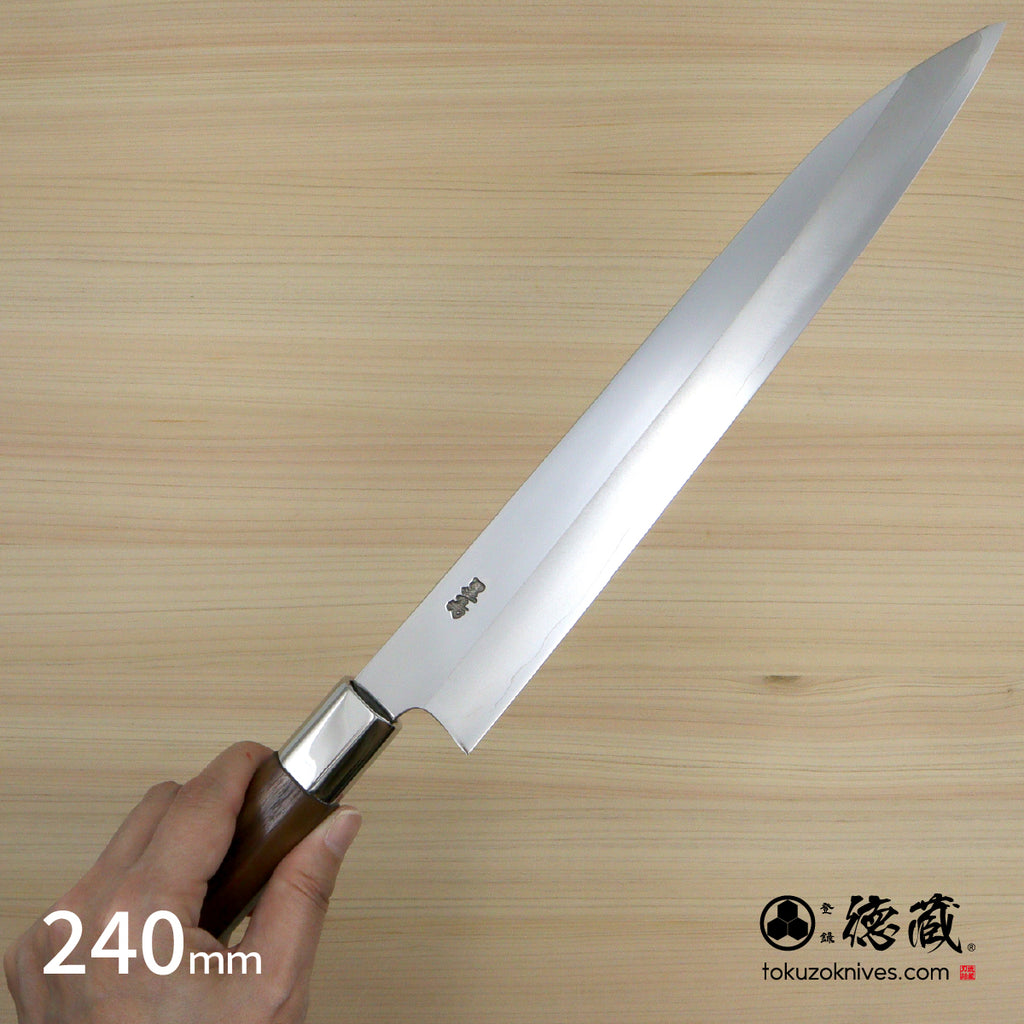 Gin San Mirror Finish Yanagiba Knife Walnut Octagonal Tensoge Handle