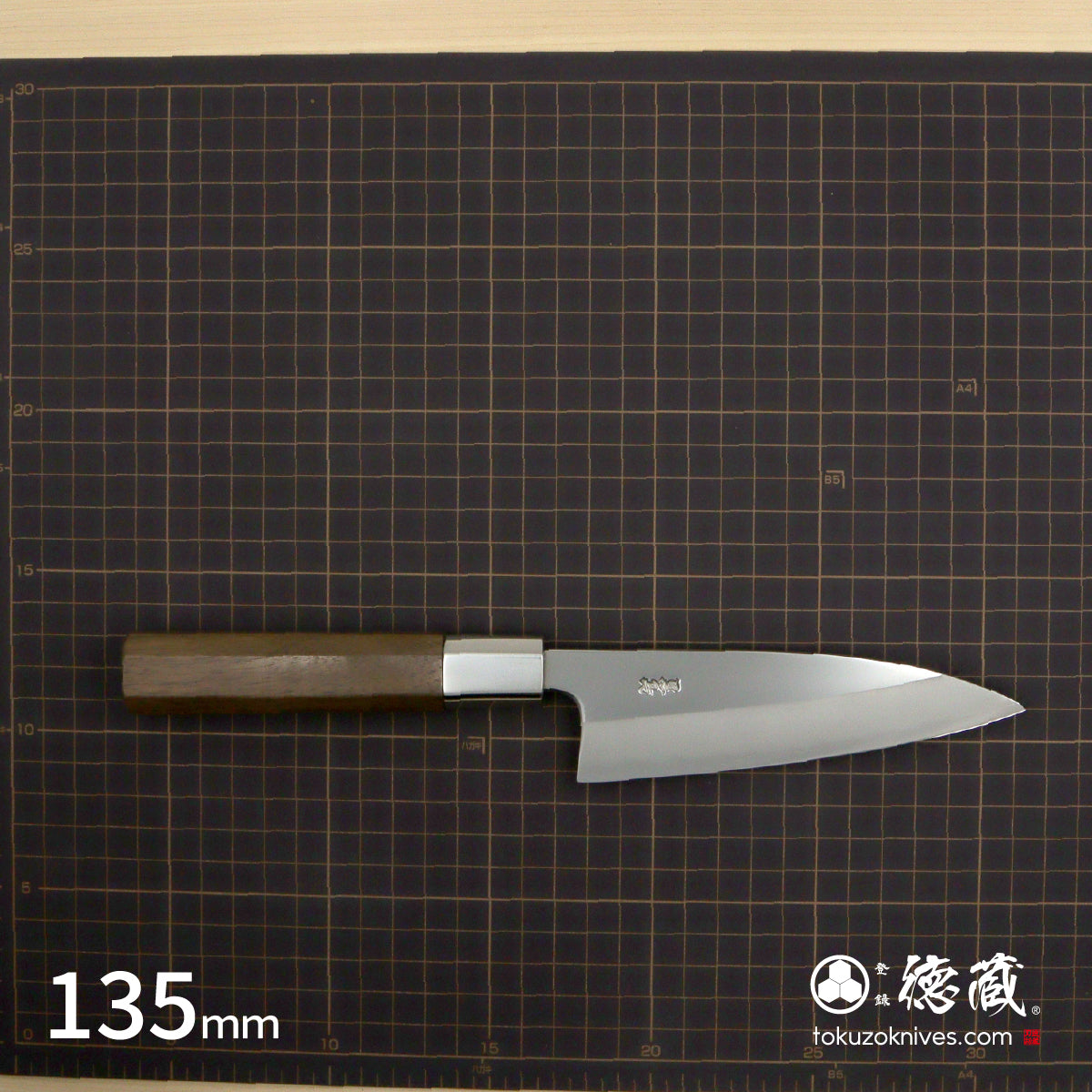 銀三 鏡面 中厚ペティ 胡桃八角