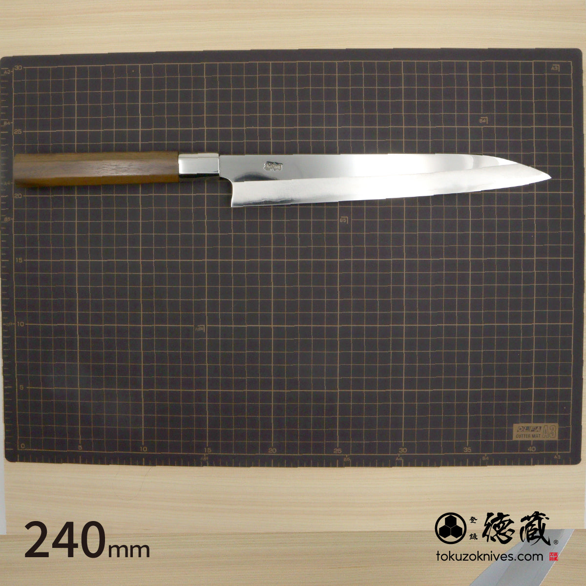 Gin San Mirror Finish Yanagiba Knife Walnut Octagonal Tensoge Handle