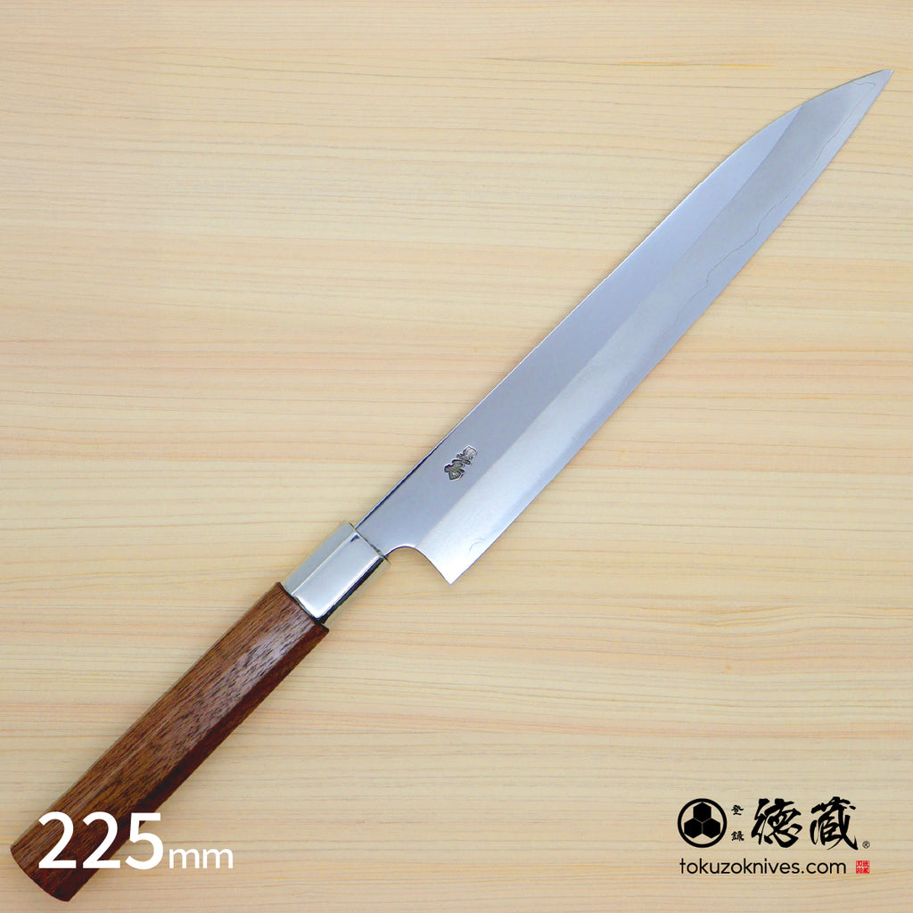 Gin San Mirror Finish Yanagiba Knife Walnut Octagonal Tensoge Handle