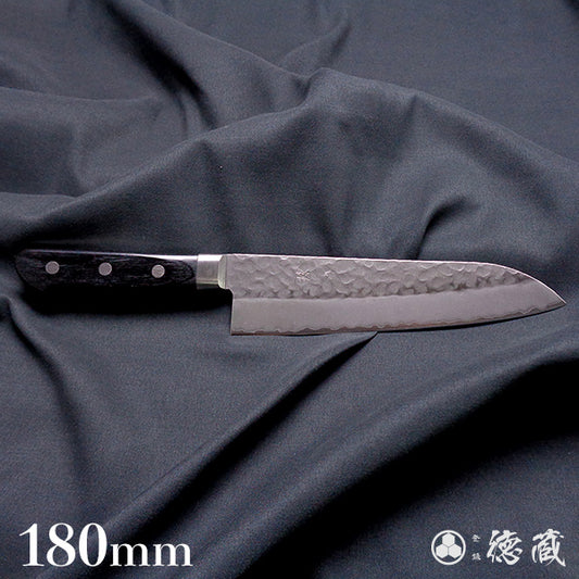 Stainless AUS8 Hammered Finish Santoku Knife Black Handle