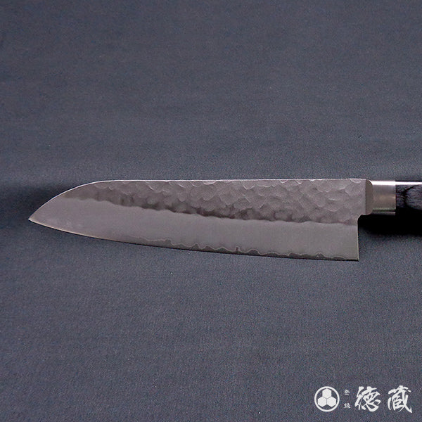 Stainless AUS8 Hammered Finish Santoku Knife Black Handle