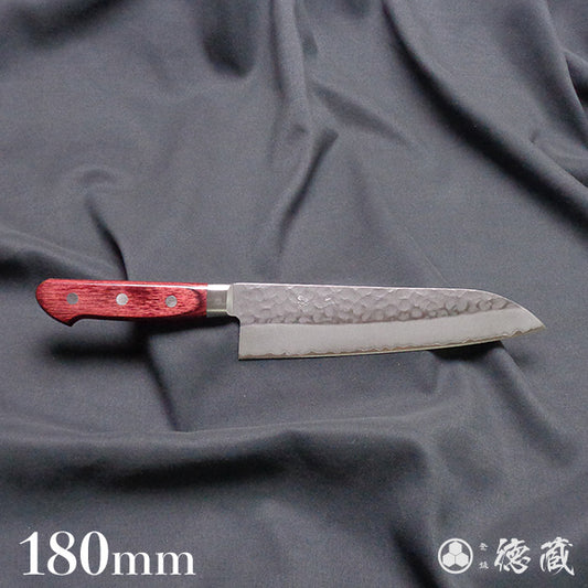AUS8 槌目仕上 三徳包丁 赤ハンドル