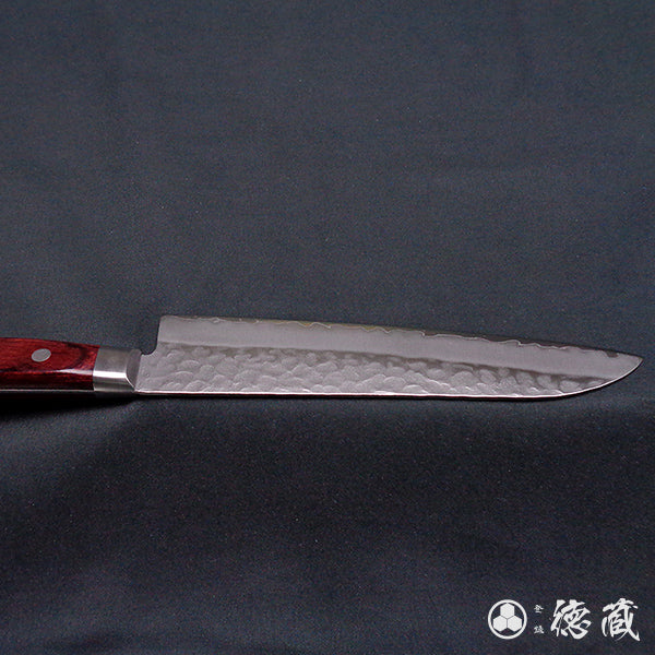 Stainless AUS8 Hammered Finish Santoku Knife Red Handle