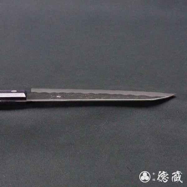 銀三　梨地仕上　三徳包丁　紫ハンドル