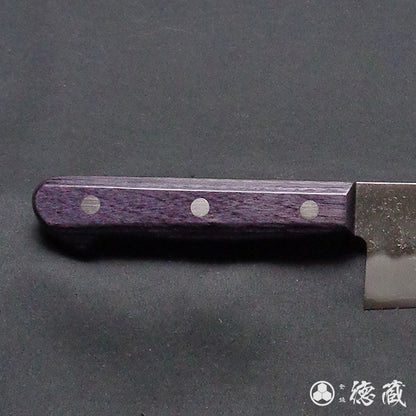 銀三　梨地仕上　三徳包丁　紫ハンドル
