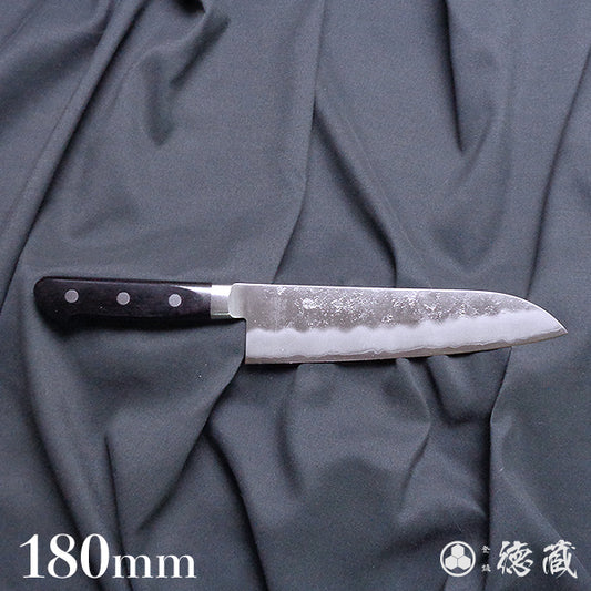 Stainless Silver Steel No. 3 Satin Finish Santoku Knife Black Handle