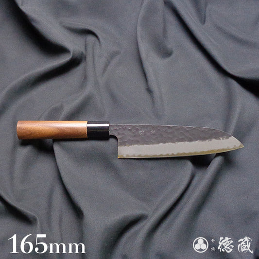 青S 黒肌槌目仕上 三徳包丁 胡桃柄