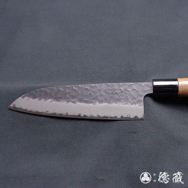 blue super carbon steel   hammered black surface finish  santoku  walnuts handle
