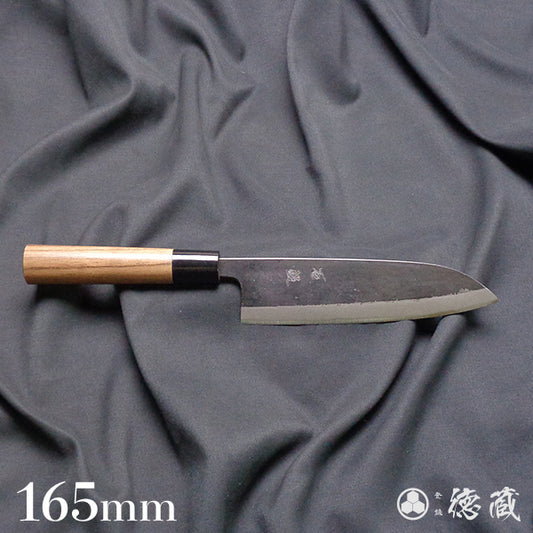 Carbon Blue Steel No. 2 Black Finish Santoku Knife Walnuts Handle
