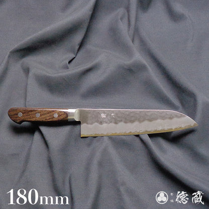 A8  hammered finish  santoku knife   light brown handle