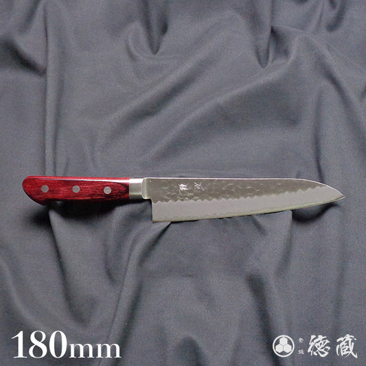 青S 槌目仕上 牛刀包丁 赤ハンドル